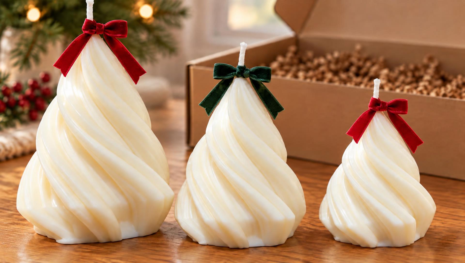 Trío de velas arbolito de Navidad Lumilú en su caja kraft